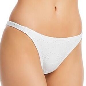 Aqua Swim Womens White Eyelet Bikini Bottom Low Rise Snow AQAE22703 Small NEW